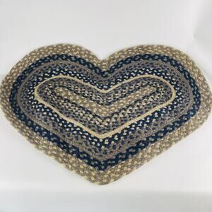 Heart Jute Braided  Rug Blue Gray Tan 29 1/2 x 22”